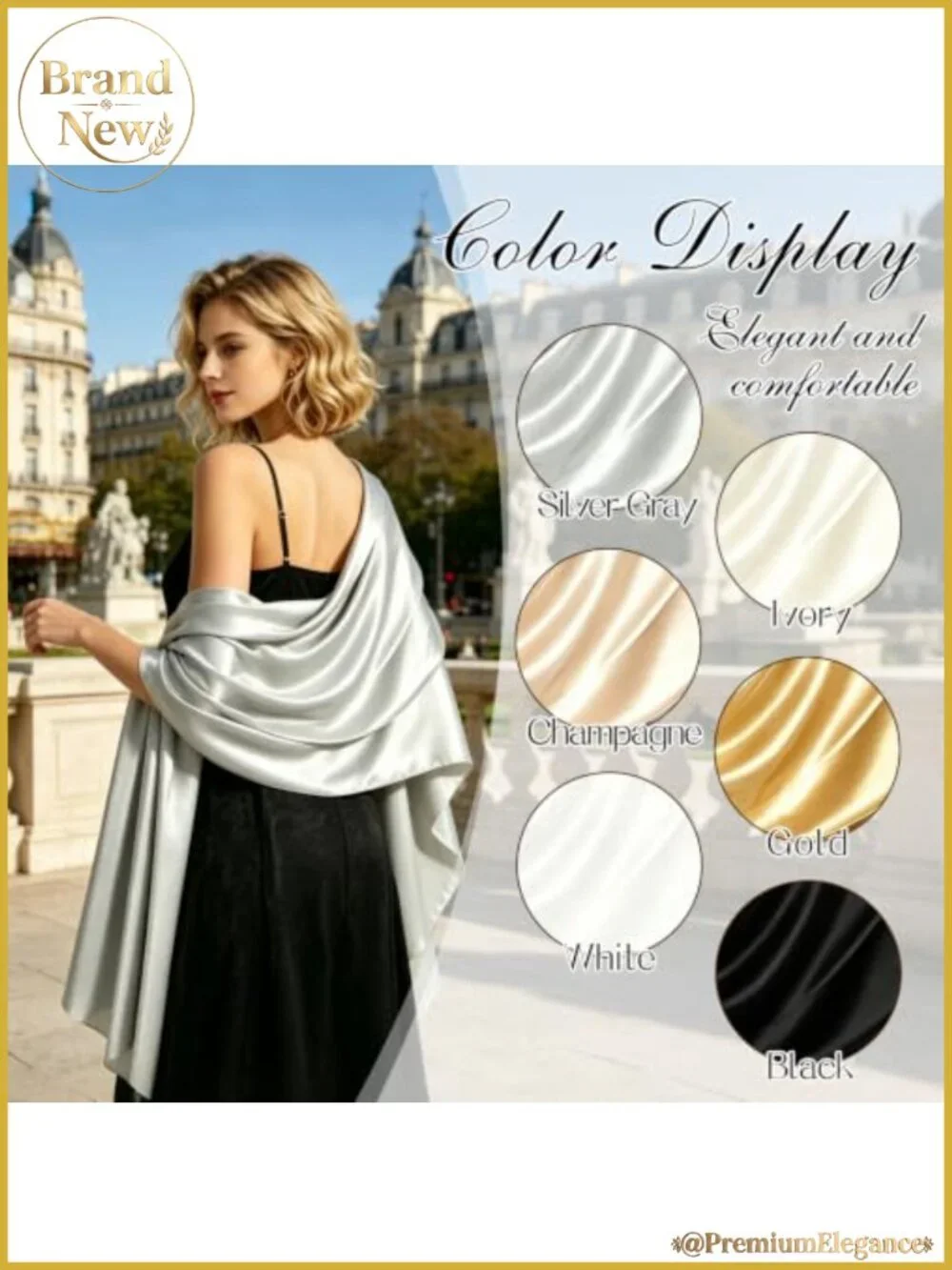 Satin Shawl Wrap Long Silky Formal Scarf for Women